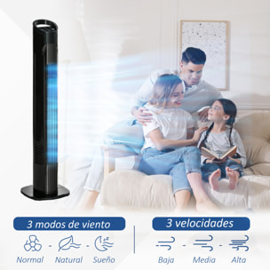 Ventilador de Torre Ventilador Vertical 50W con Mando a Distancia 3 Velocidades Pantalla LED Temporizador 7,5h y Oscilante 70° Ø20x78,5 cm