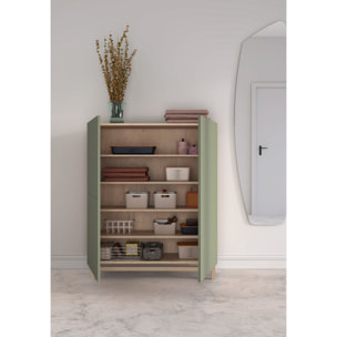 Zapatero melamina Volda roble claro puertas verde patas roble 112x90x27cm