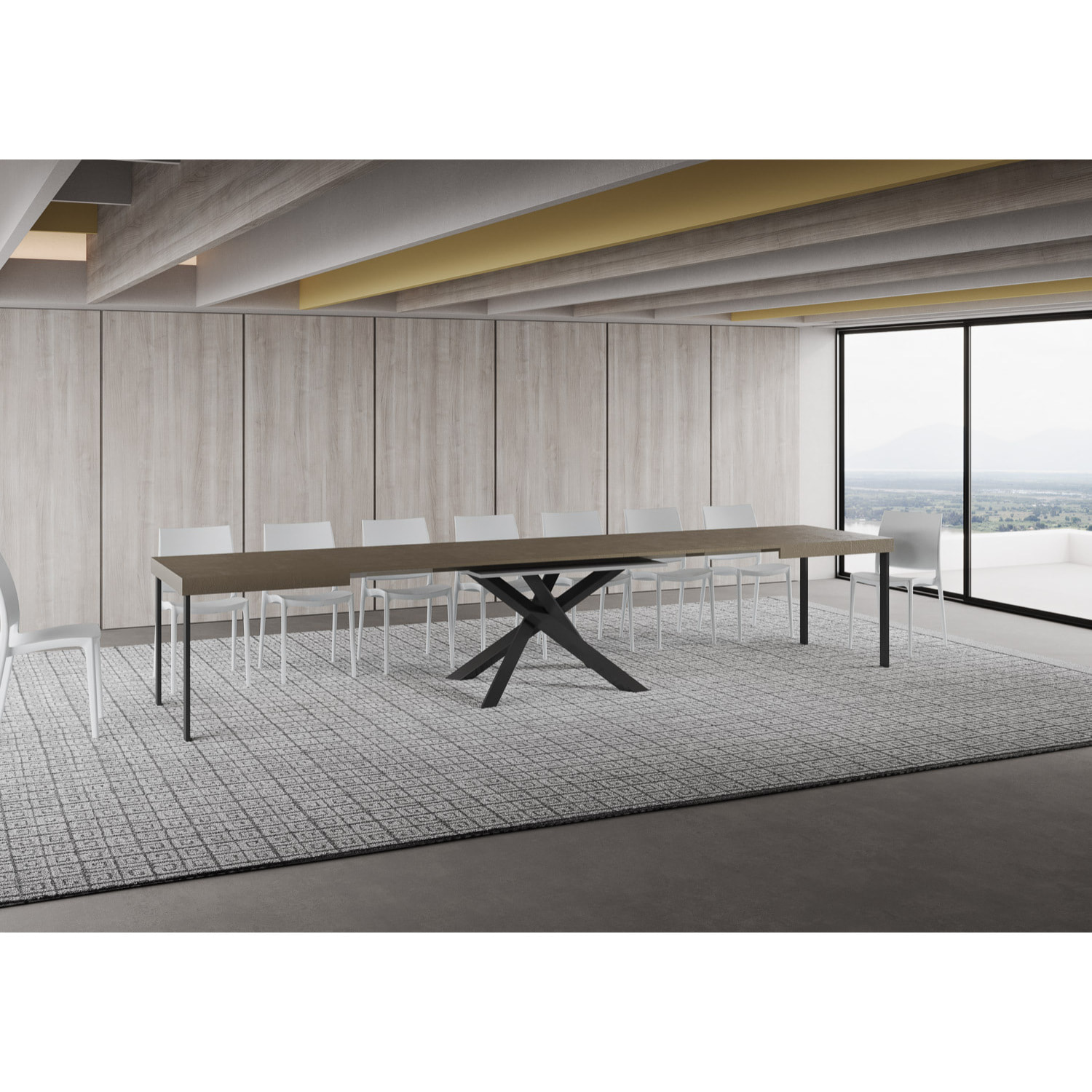 Table extensible 90x160/420 cm Volantis taupe pieds anthracite