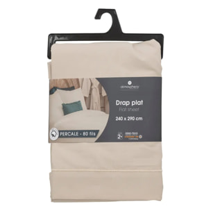 Drap plat - percale - beige lin - 240x290 cm