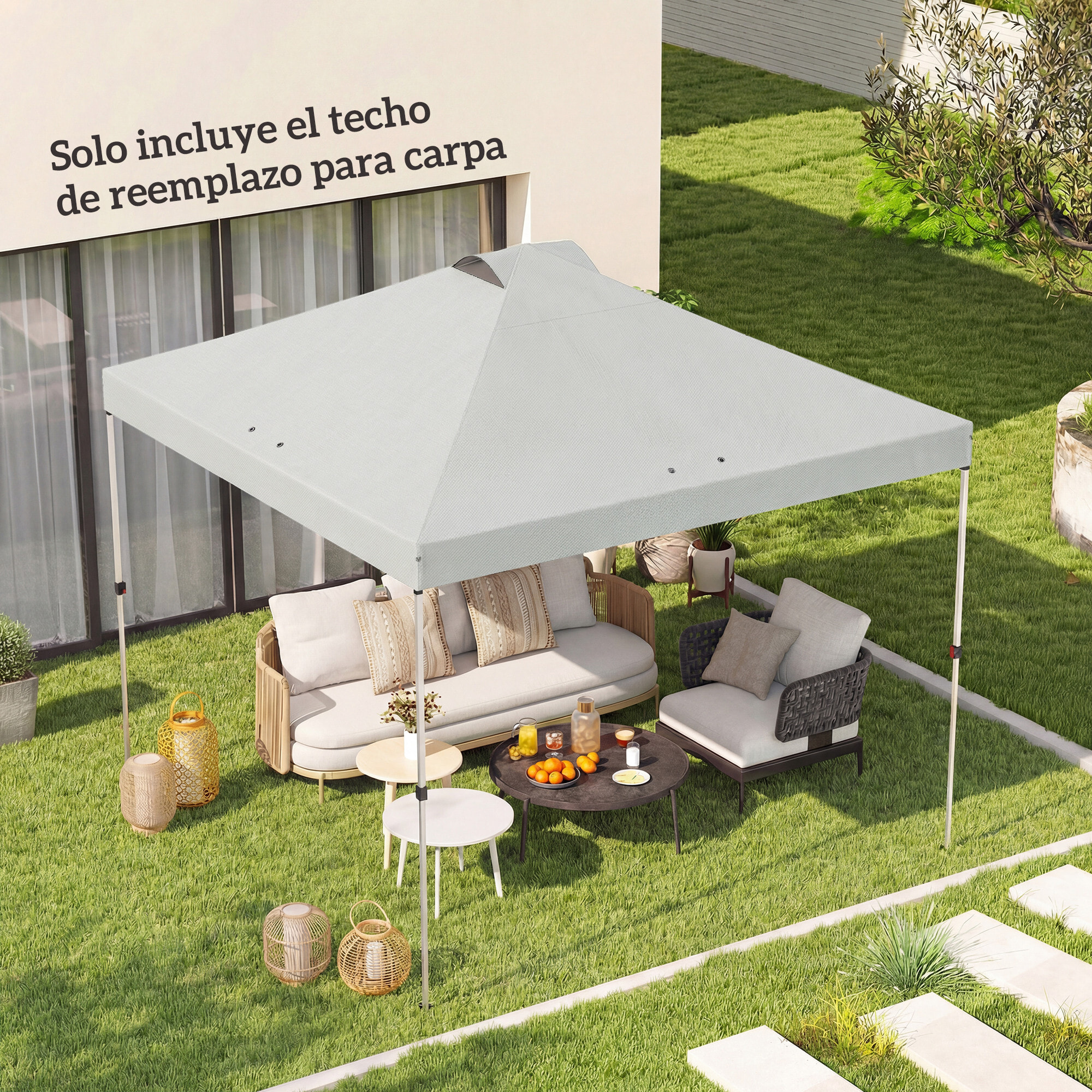 Toldo de Pérgola de Recambio 3x3 m Techo de Repuesto para Carpa Plegable de Jardín de Tela Oxford 210D con 8 Orificios de Drenaje y Doble Ventilación Protección UV 50+ SOLO TOLDO Blanco