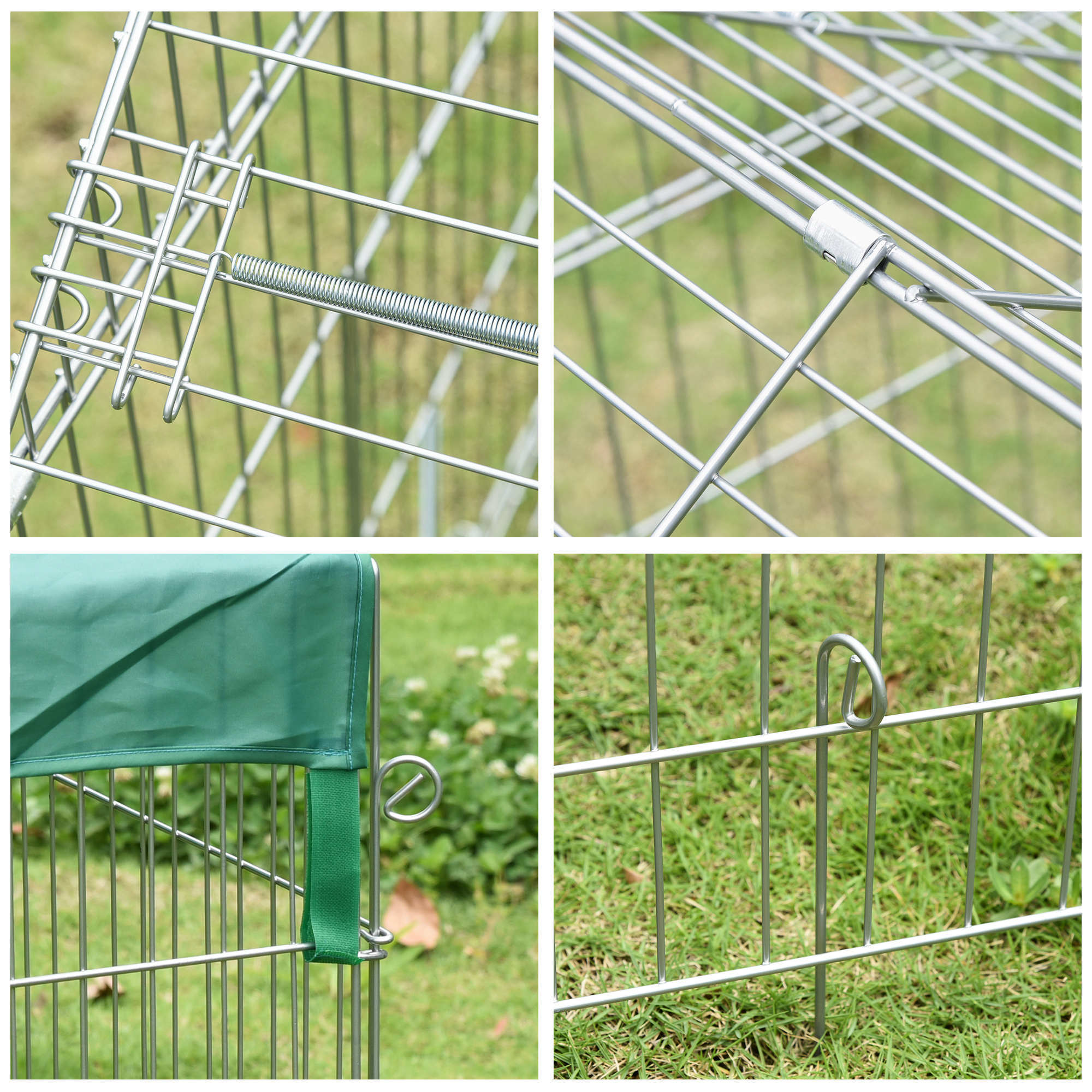 PawHut Parc enclos métal époxy cage extérieure dim. 2,20L x 1,03l x 1,03H m 3 portes et trappe surface abrité PE vert