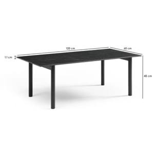 Table basse en céramique 120x60cm marbre noir pieds métal - UNIK