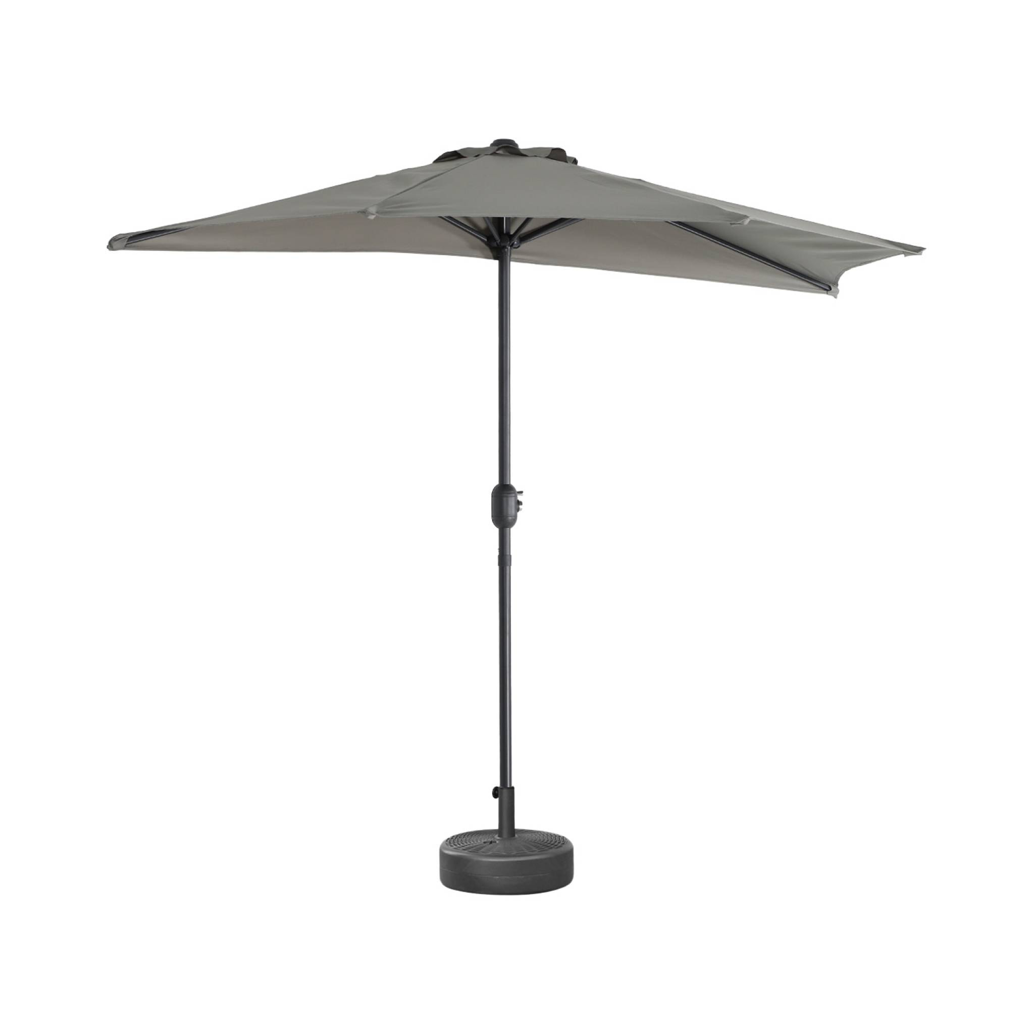 Demi-parasol de balcon Ø250cm  – CALVI – droit. mât central en aluminium avec manivelle d’ouverture. toile kaki