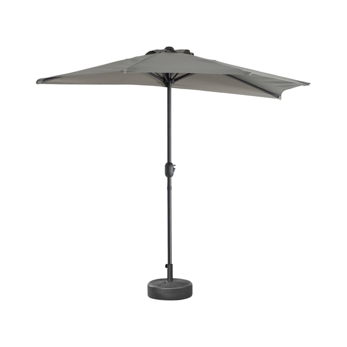 Demi-parasol de balcon Ø250cm  – CALVI – droit. mât central en aluminium avec manivelle d’ouverture. toile kaki