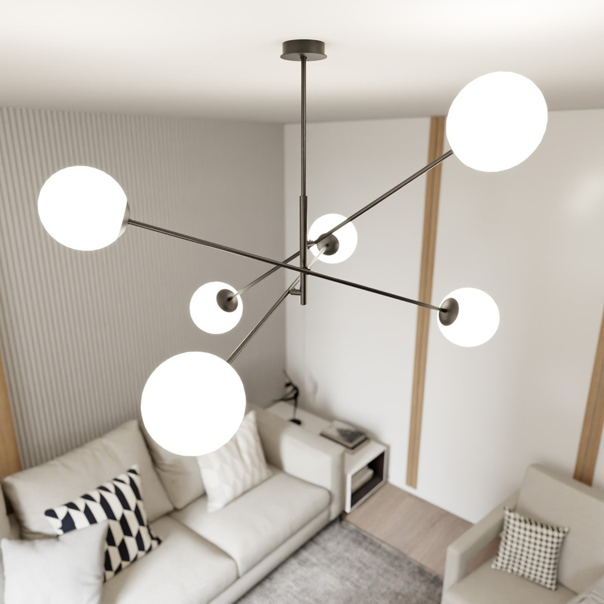 Lampada a sospensione Linear in acciaio nero opaco e vetro opalino
