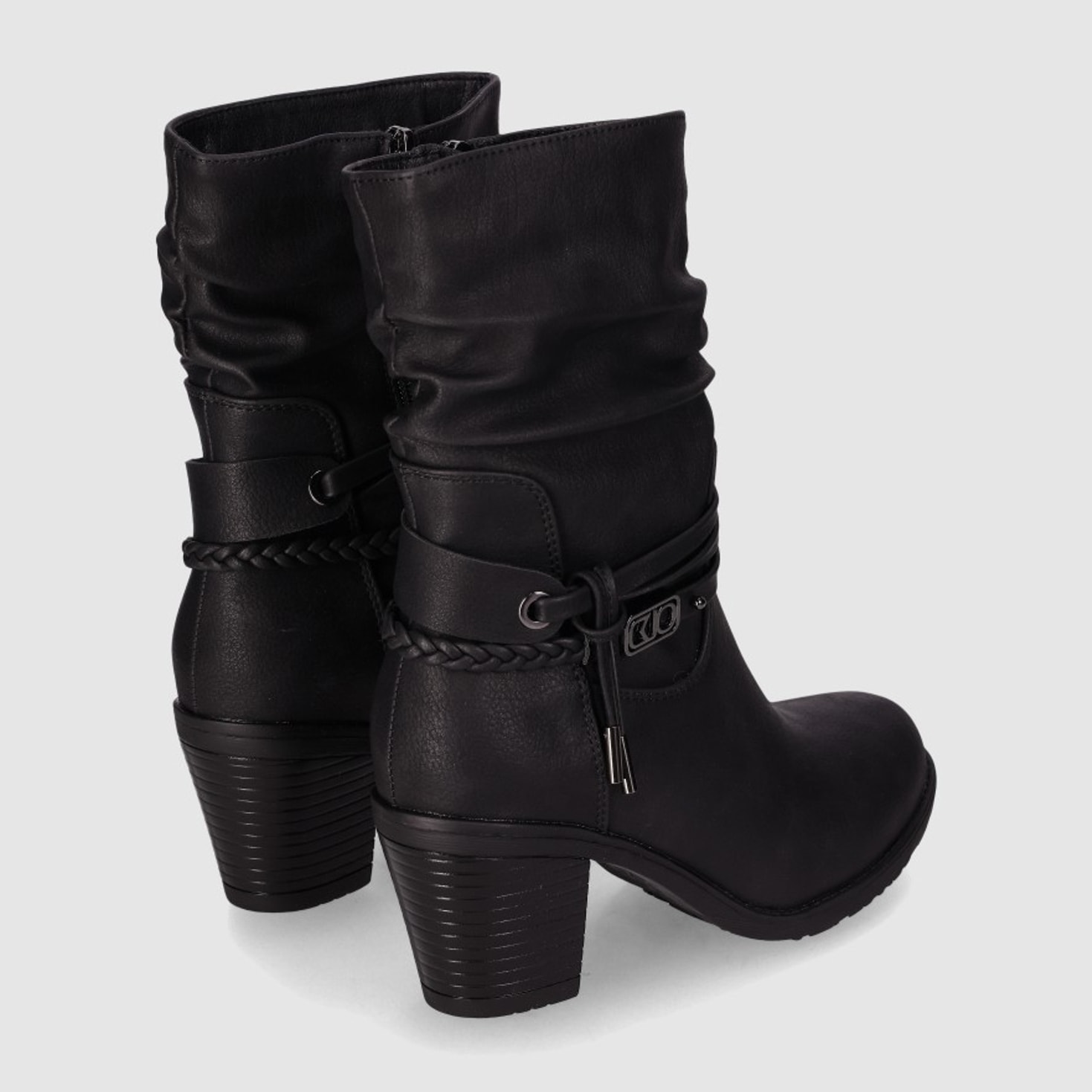 Botines de Piel Sintética - Negro - Tacón: 7 cm