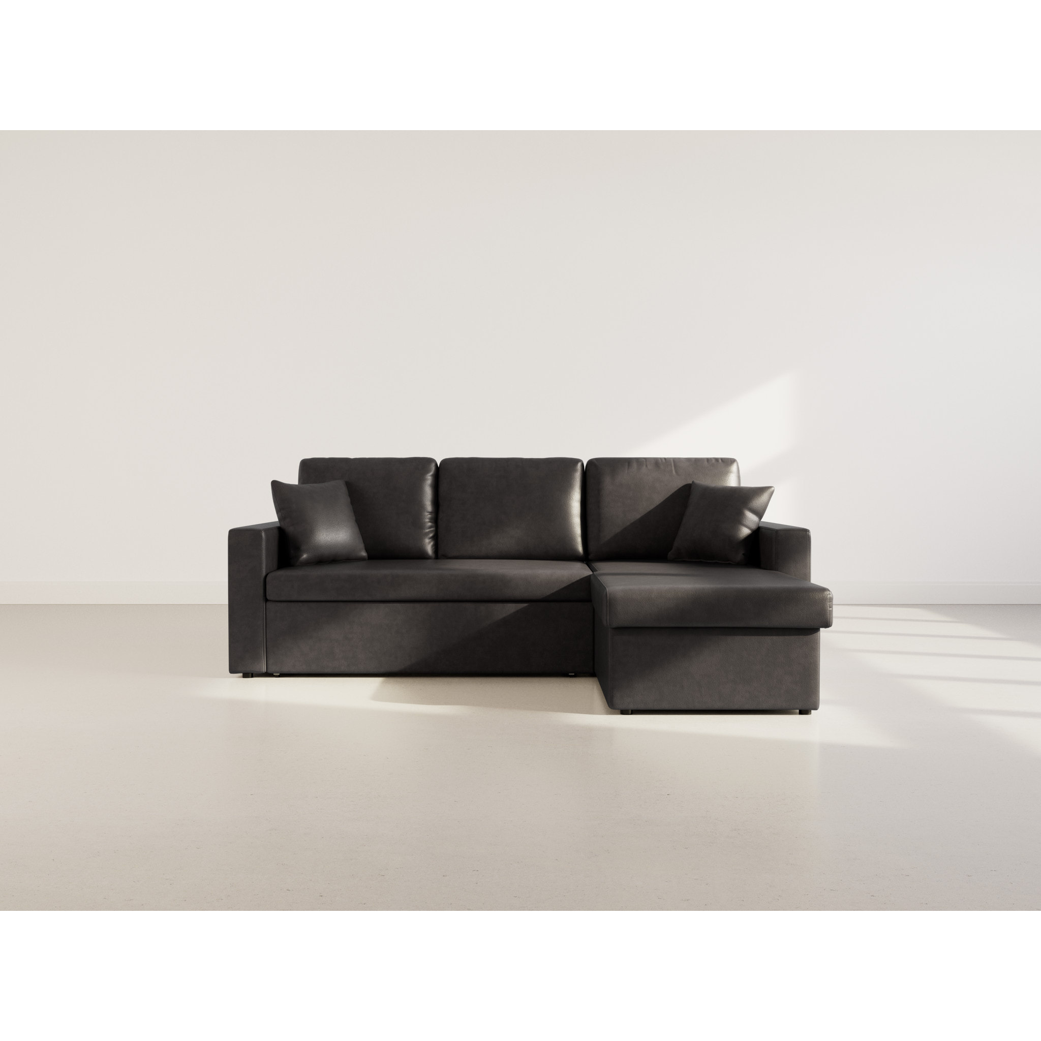 Cyrus - Canapé d'angle réversible 4 places - convertible avec coffre - en simili - Noir