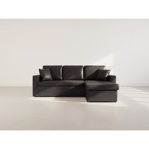 Cyrus - Canapé d'angle réversible 4 places - convertible avec coffre - en simili - Noir