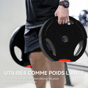 Disques de poids 2 x 5Kg + 2 x 2,5Kg - 3 poignées - trous de Ø25 mm - revêtement PP noir