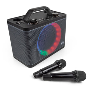 PRIXTON Karaoke Portátil PartyGo - 2 Micrófonos - Bluetooth, USB, AUX y MicroSD - Luz LED