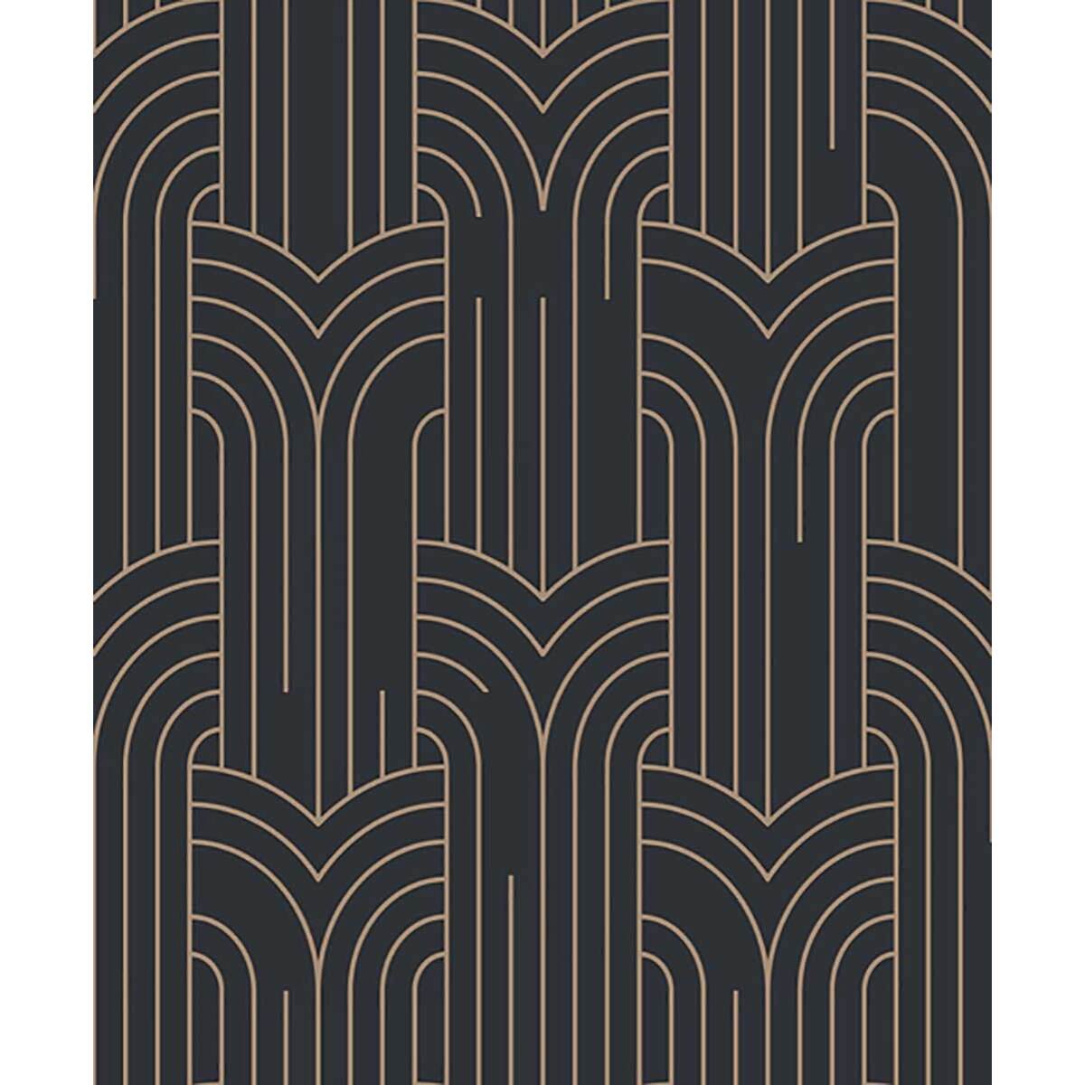 Papier peint géométrique Art Déco noir et or