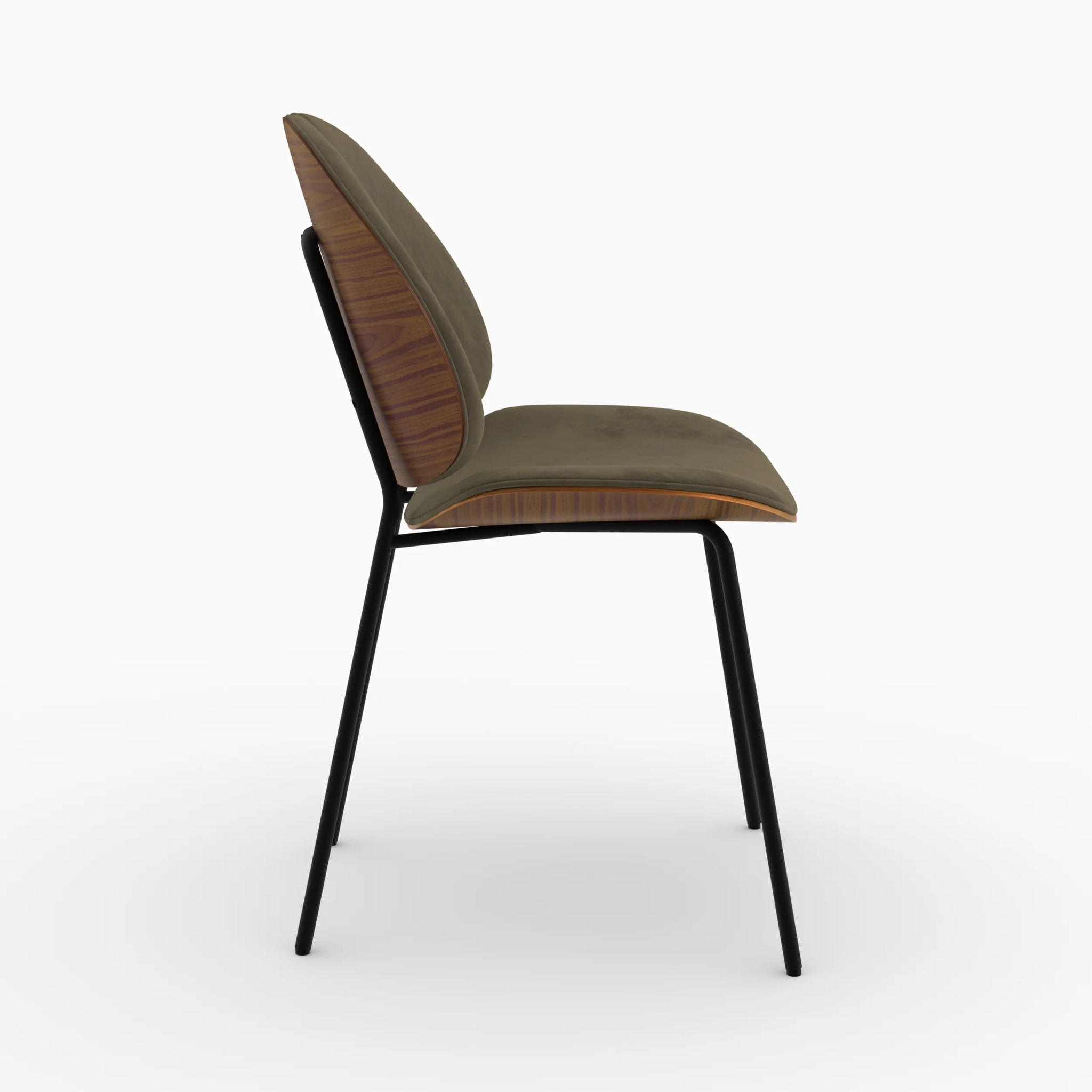 Chaise en velours kaki et bois de noyer - Coccinelle