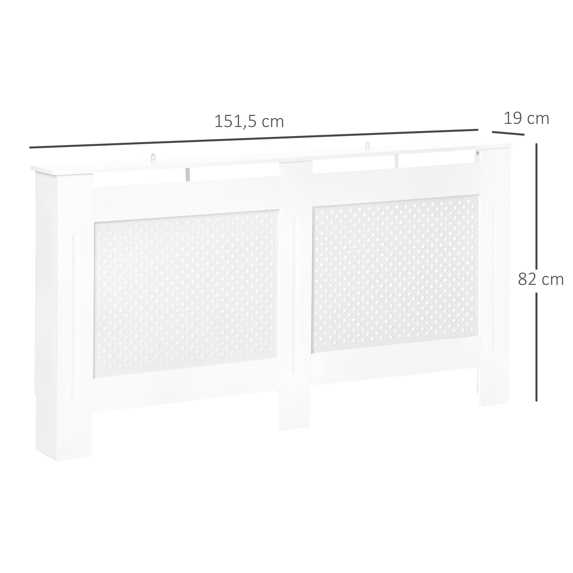 Cubre Radiadores, 151,5x19x82 cm, Cubierta para Radiador Moderna de MDF, con Estante Superior y Listones, para Salón, Dormitorio, Pasillo, Blanco