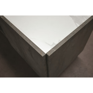 Credenza FAVIGNANA in legno, finitura in acciaio ossidato, piano effetto marmo statuario, 200x50 cm