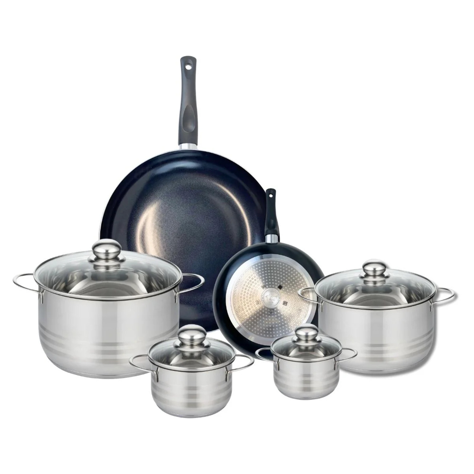 Ensemble de 2 Poêles de cuisson 20 et 32 cm et 4 faitouts 12, 14, 20 et 24 cm Elo Prima Brillant