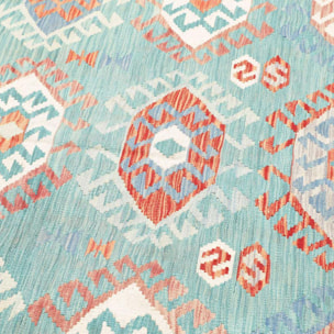 Tapis kilim géométrique, tissé à plat, en laine naturelle