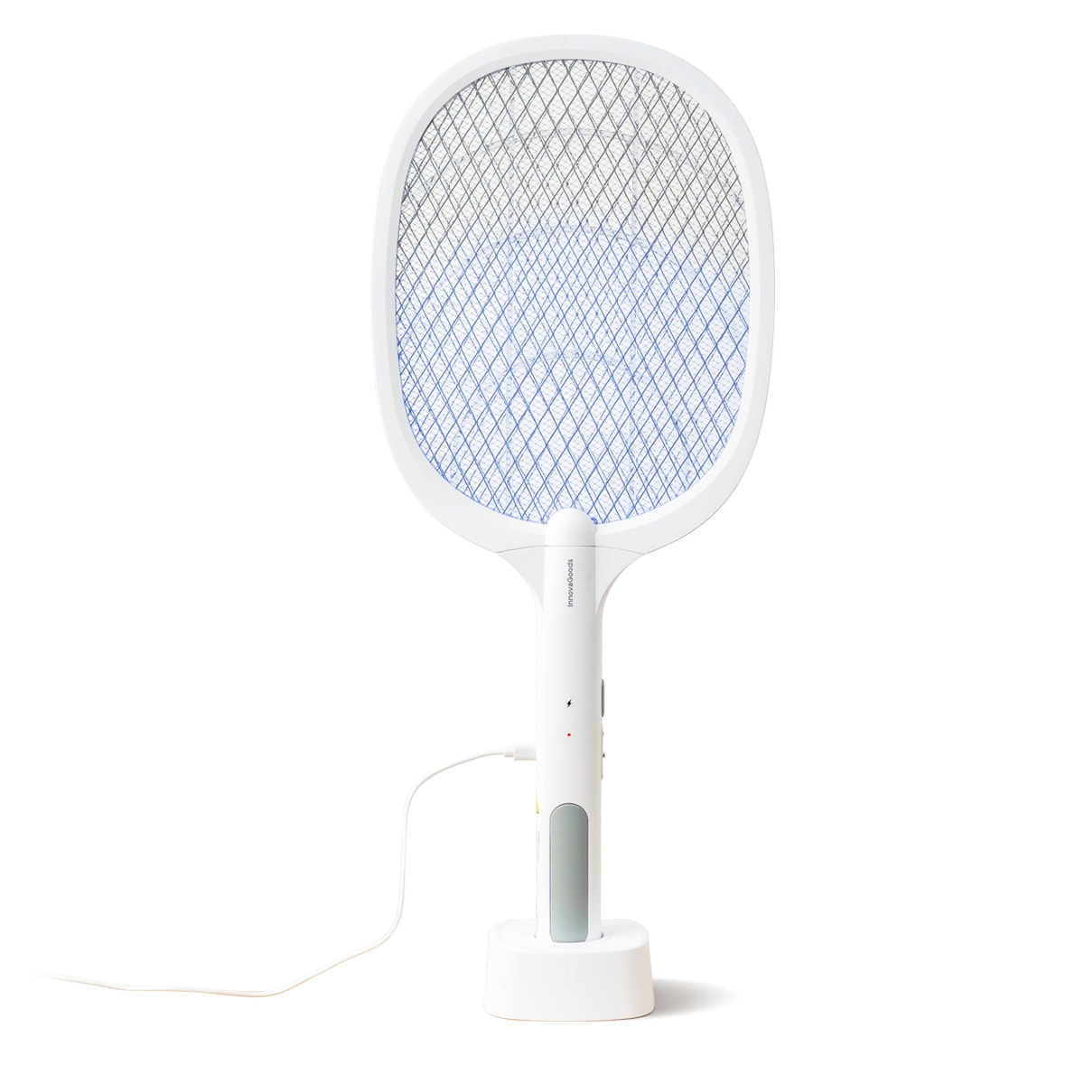 Racchetta elettrica per insetti ricaricabile con luce UV 2 in 1 Elecfly - bianco