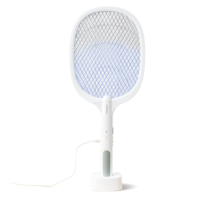 Racchetta elettrica per insetti ricaricabile con luce UV 2 in 1 Elecfly - bianco