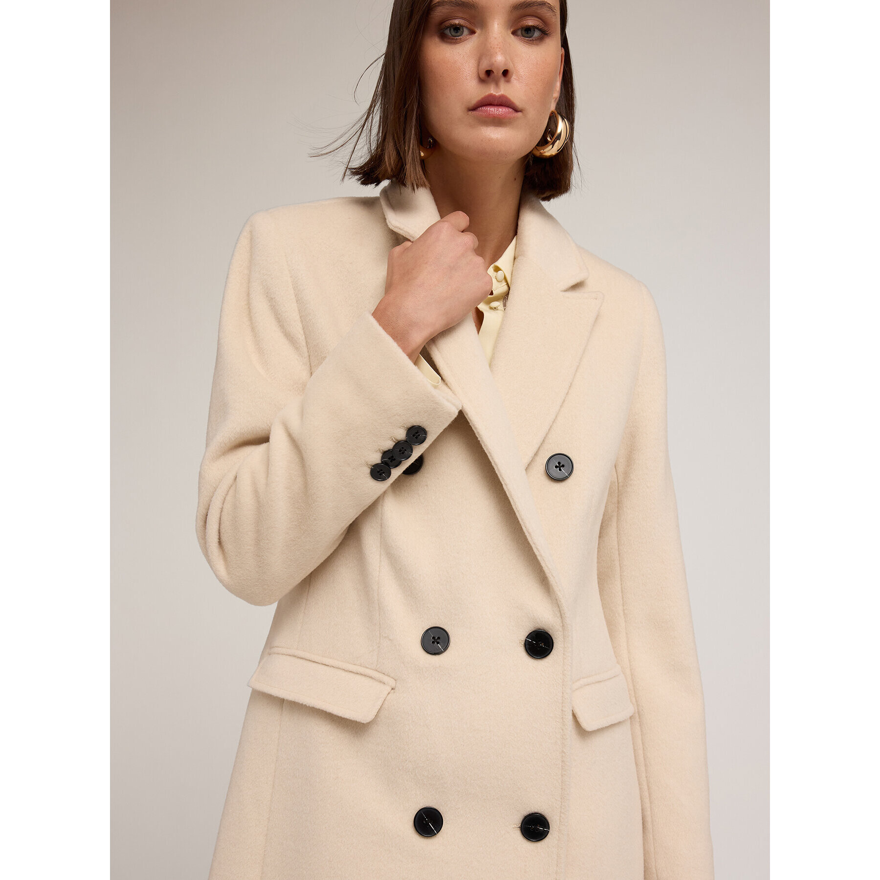 Motivi - Abrigo cruzado de paño de lana mixta - Beige