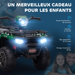 Quad électrique enfant 12V 2 moteurs vitesse 2-4Km/h effets lumineux sonores vert