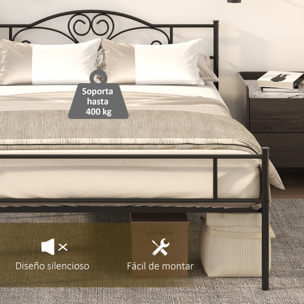 HOMCOM Marco de Cama Doble de Metal para Colchón 150x200 cm con Cabecera y Patas de 31 cm Estructura de Cama Matrimonio con Espacio Bajo de Almacenamiento 158x211x106 cm Negro