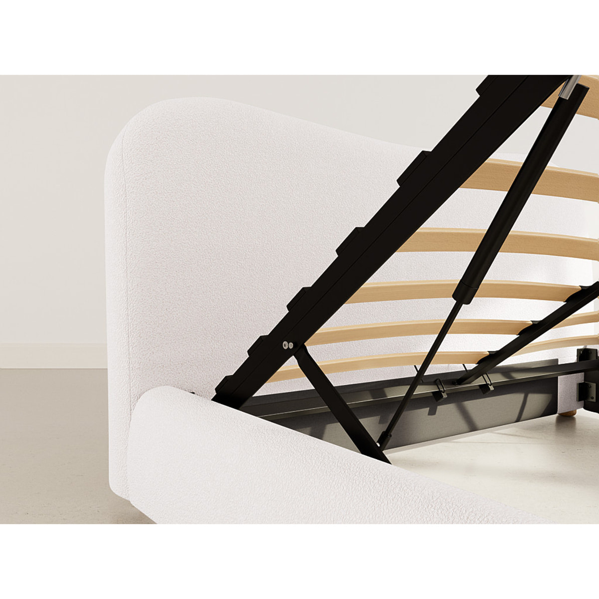 Hugo - lit coffre - 160x200 cm - en tissu bouclette - Beige