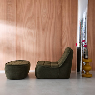 Chauffeuse bouclette texturée 1 place + repose pieds kaki L 93 x P 104 x H 85cm - Boni