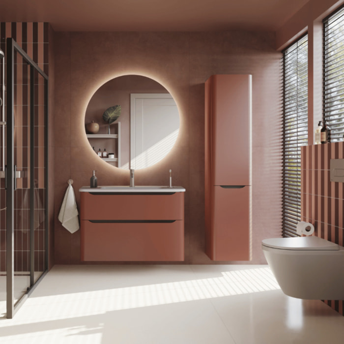 Meuble vasque suspendu VITRA Sento Round 80cm Terracotta mat + Colonne version droite