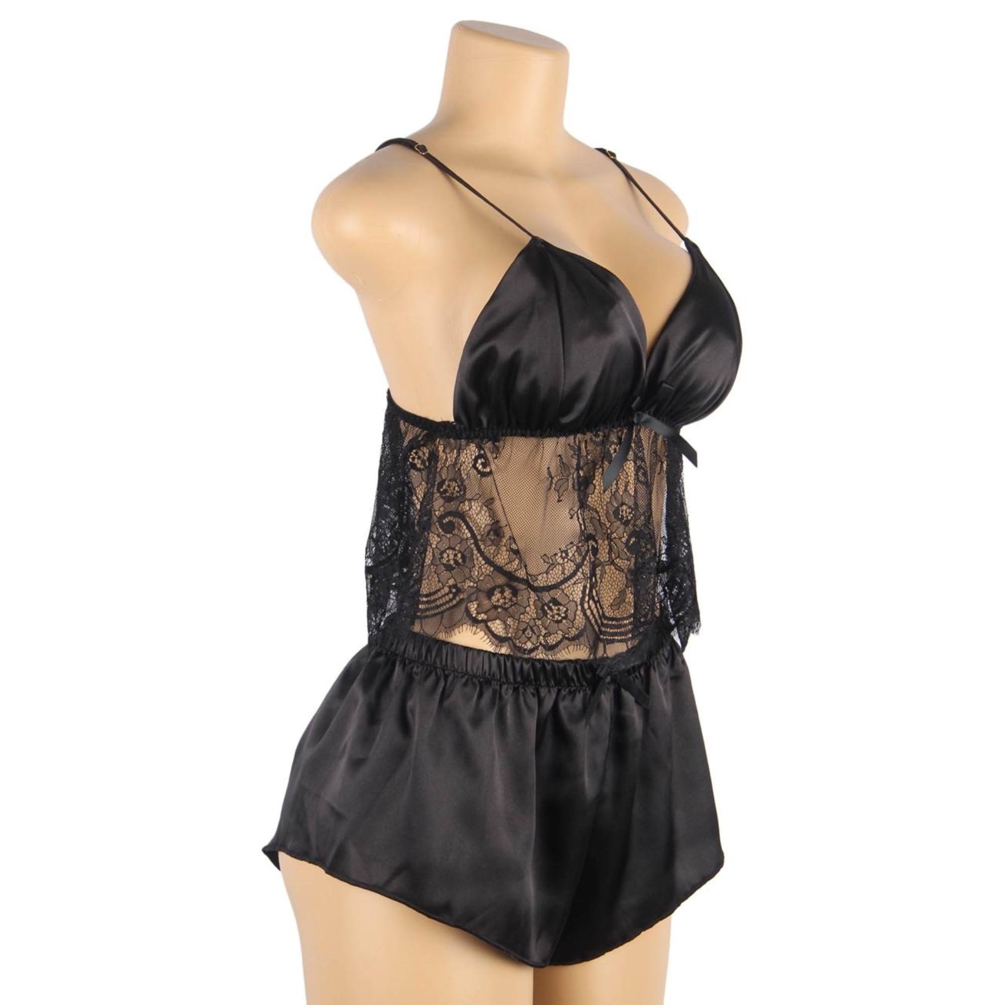 Conjunto de 2 piezas con camisola de seda negro