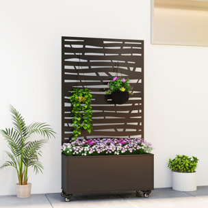 Jardinière mobile treillis haut design graphique  90 x 30 x 160 cm métal époxy noir