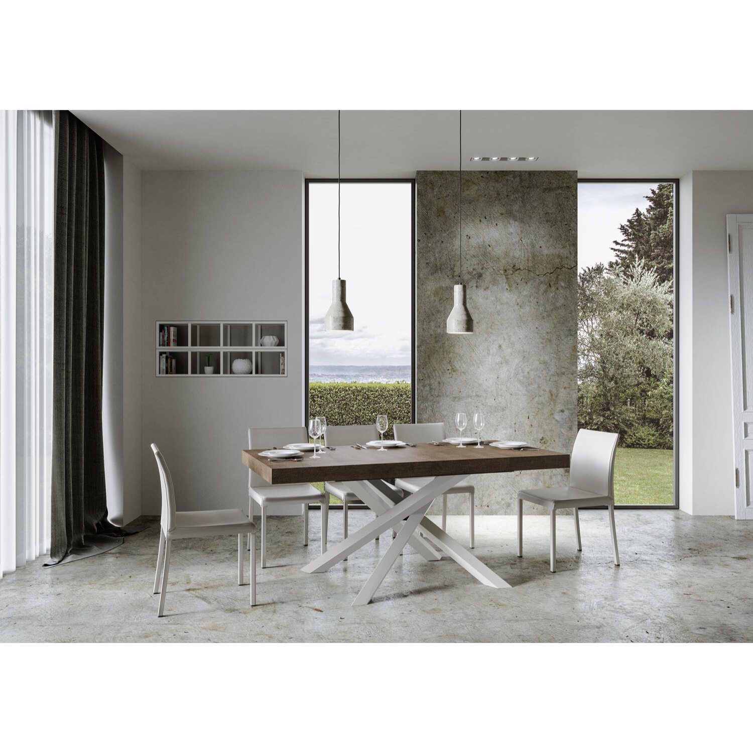 Tavolo allungabile 90x200/460 cm Volantis noce telaio bianco