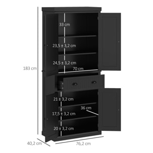 Buffet haut multi-rangement - 4 portes, grand tiroir - dim. 76L x 40l x 183H cm - panneaux MDF noir