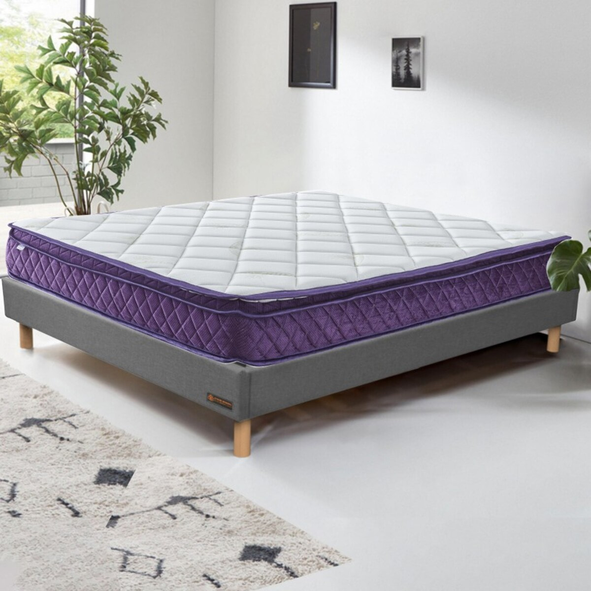 Ensemble Matelas Master & sommier déco| 100% Mémoire de forme | Surmatelas intégré | Cadre à lattes | Tissu | Gris Clair
