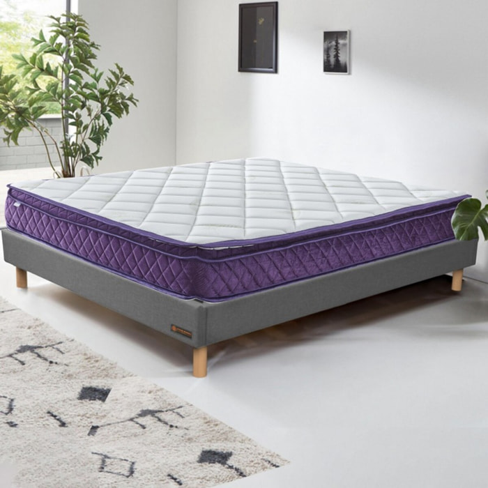 Ensemble Matelas Master mémoire de forme avec son sommier Sophia en tissu gris clair