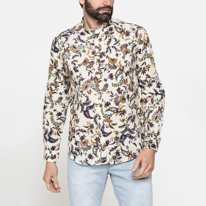 CAMICIA COREANA IN LINO COTONE STAMPATO