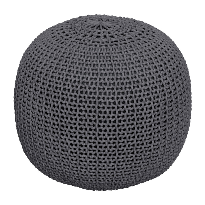 Pouf tricot rond en coton gris foncé  D40 cm - Elisa