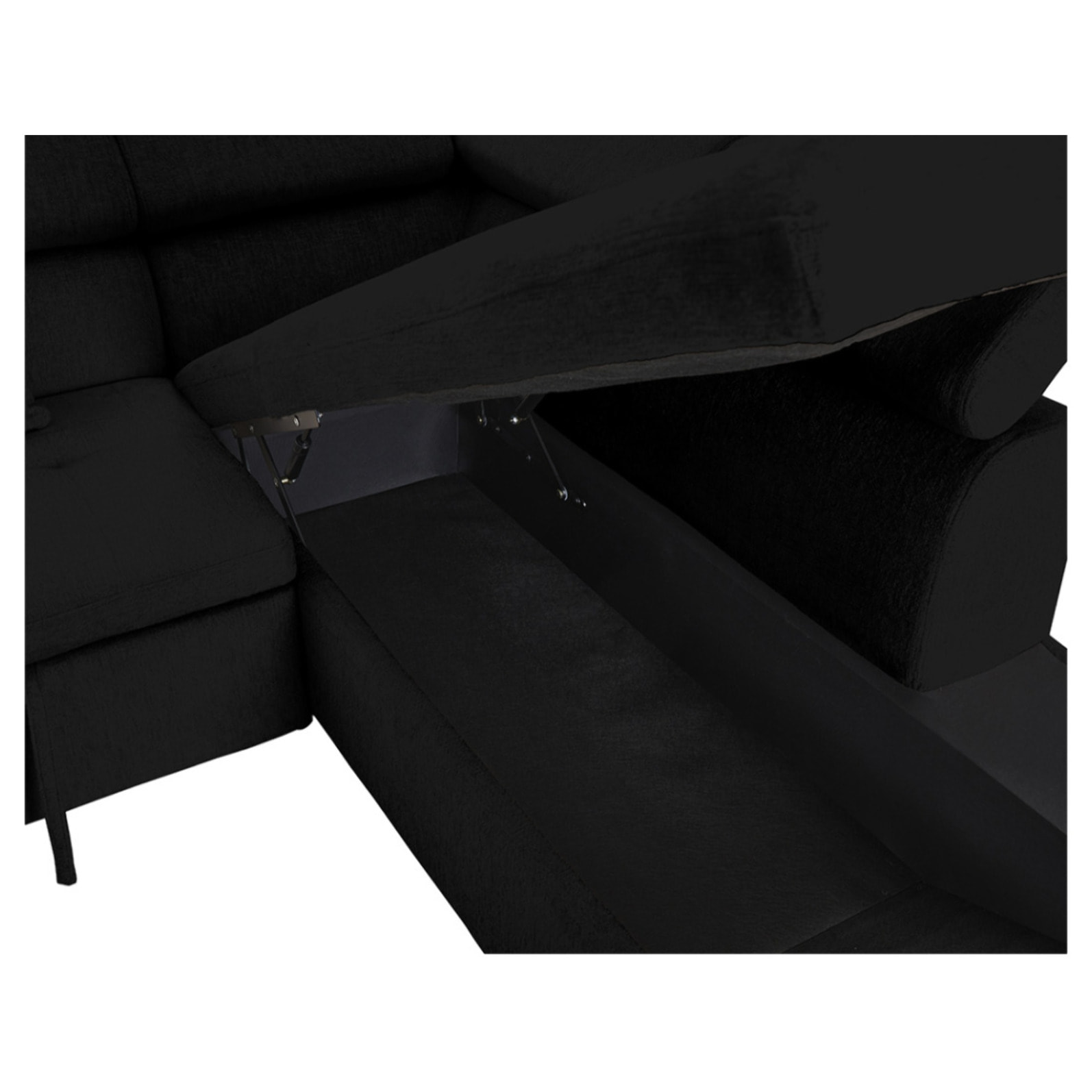 Margaux - Canapé d'angle droit 5 places convertible avec coffre et têtières réglables en velours texturé - Noir