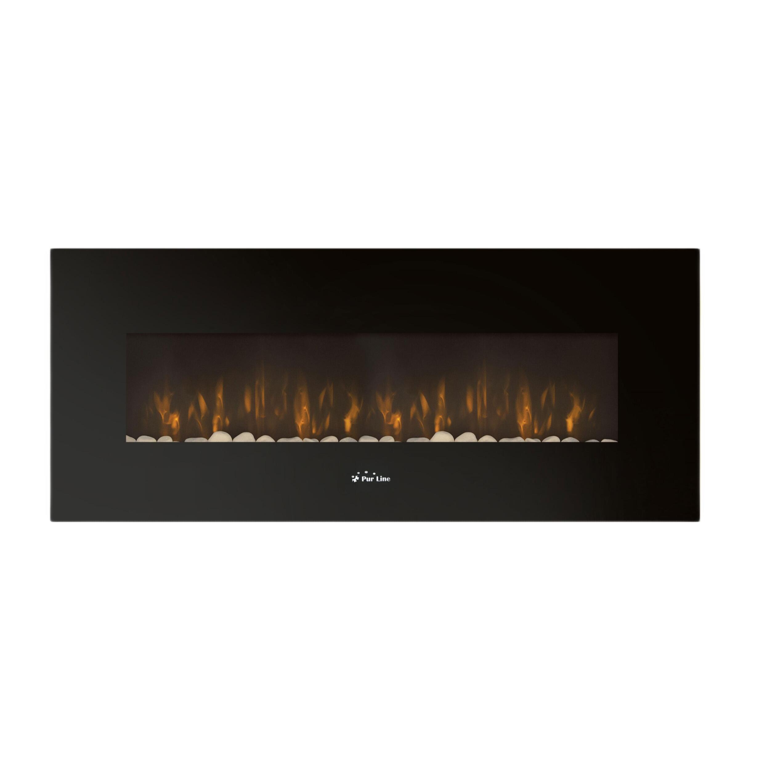 Cheminée électrique murale panoramique 2kW en verre trempé noir avec télécommande