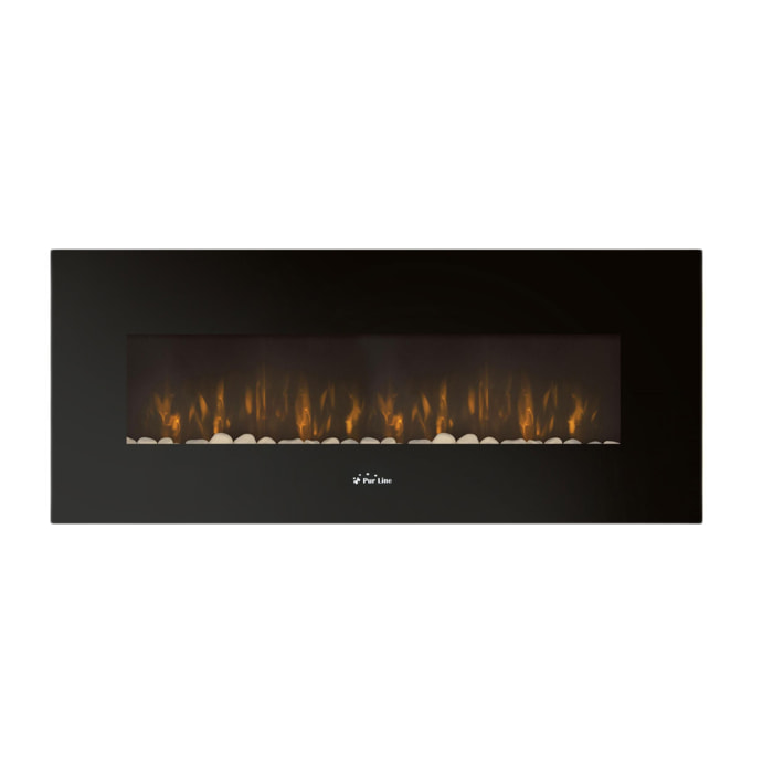 Cheminée électrique murale panoramique 2kW en verre trempé noir avec télécommande