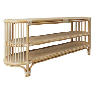 Console 140 cm en rotin naturel avec étagères - Marthe