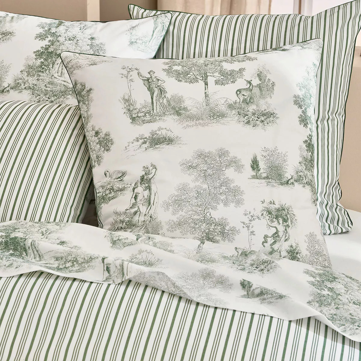 Taie d'oreiller percale de coton imprimé vert Poesie verde