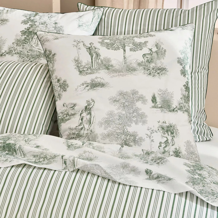 Taie d'oreiller percale de coton imprimé vert Poesie verde