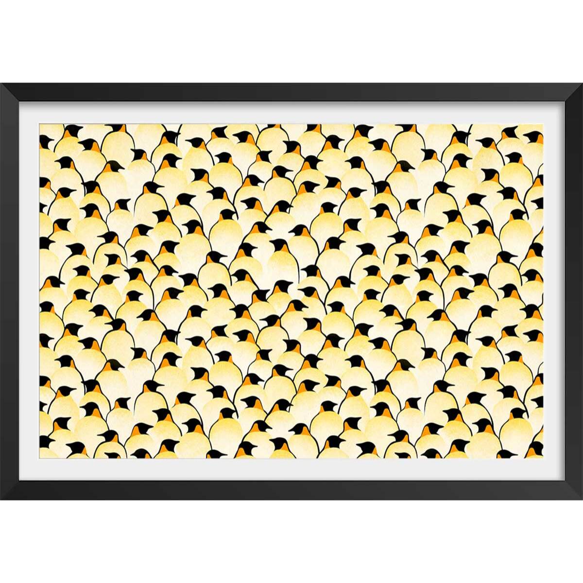 Affiche enfant pingouins  Affiche + cadre en bois - Noir