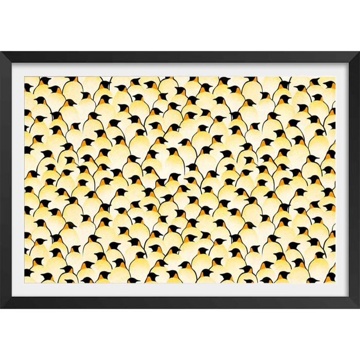 Affiche enfant pingouins  Affiche + cadre en bois - Noir