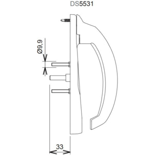 Poignée 20° intérieur 5531 LA CROISEE DS - Profil 35 à 53mm - Gris inox claro - Droite - DS5531-D870