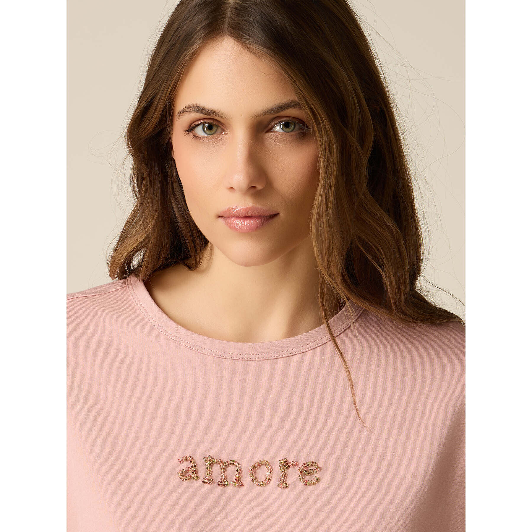 Oltre - Camiseta de algodón con bordado de letras - Rosa