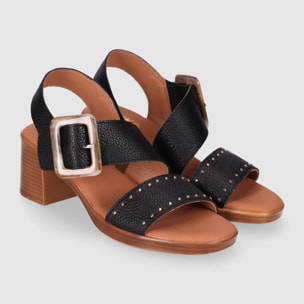 Sandalias de Piel - Negro - Tacón: 5 cm