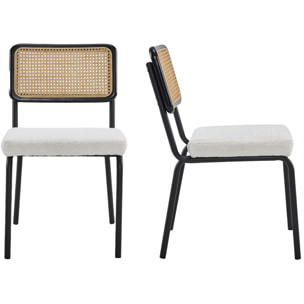 Lot de 2 chaises noires, cannage et tissu bouclé - PAULA