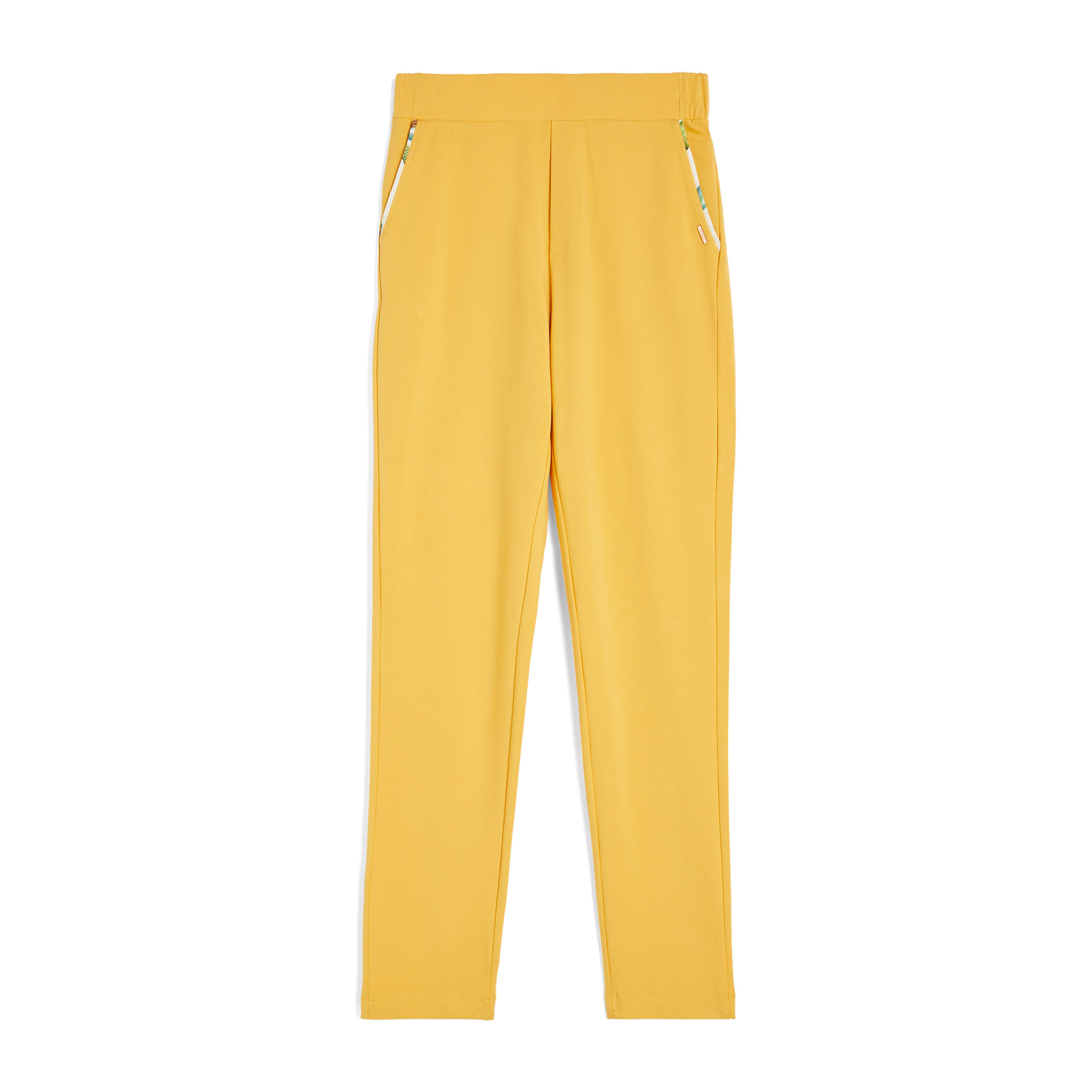 Pantaloni donna in jersey stretch con dettagli tropical